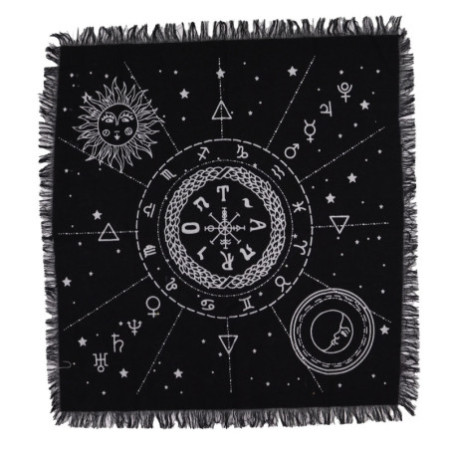 Nappe d'autel ésotérique à franges - Carte Lune et Soleil