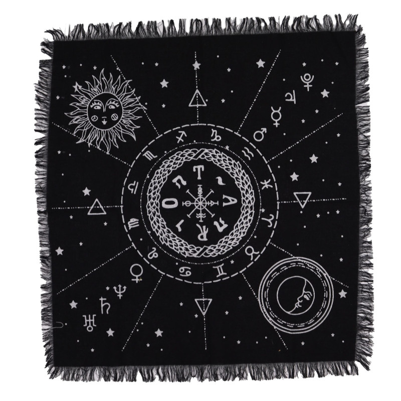 Nappe d'autel ésotérique à franges - Carte Lune et Soleil