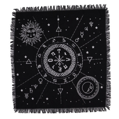 Nappe d'autel ésotérique à franges - Carte Lune et Soleil