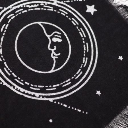 Nappe d'autel ésotérique à franges - Carte Lune et Soleil
