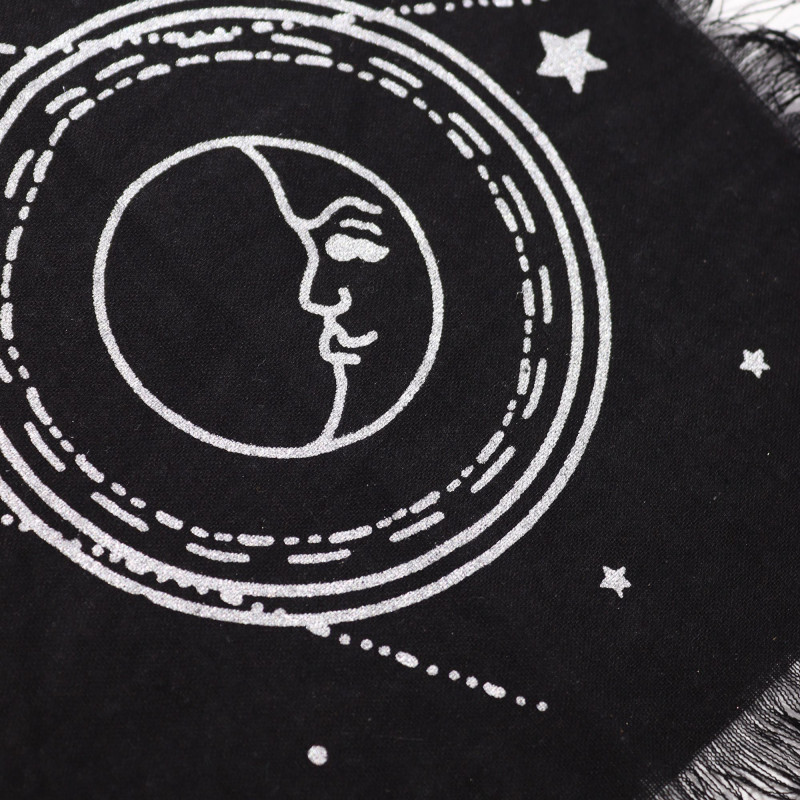 Nappe d'autel ésotérique à franges - Carte Lune et Soleil
