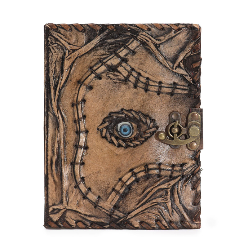 Livre brun clair - Décor mauvais œil - 160 pages à bords frangés - 20 x 15 cm