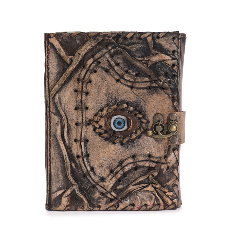 Livre brun clair - Décor mauvais œil - 160 pages à bords frangés - 17 x 12,5 cm