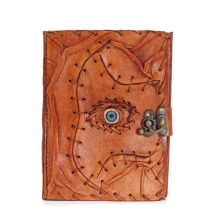 Livre brun clair - Décor mauvais œil - 160 pages à bords frangés - 17 x 12,5 cm