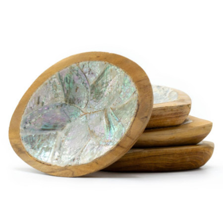 Lot de 4 mini-bols en teck avec décor coquillage (assortis)