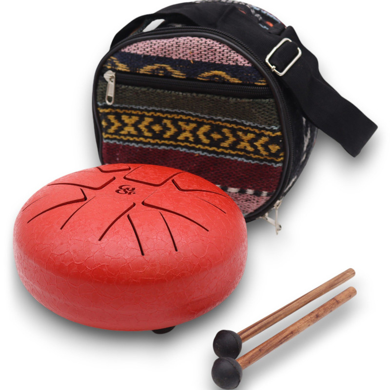 Tambour à langue d'acier Happy Drums Om Rouge - 16 cm