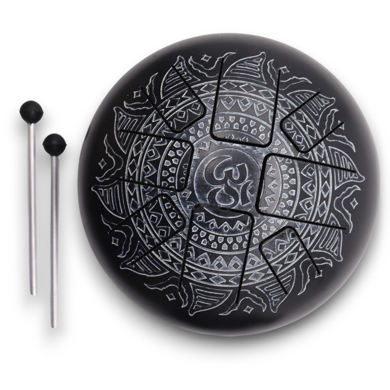 Tambour à langue en acier Med Happy Drums Om Mandala gravé - 22x15cm