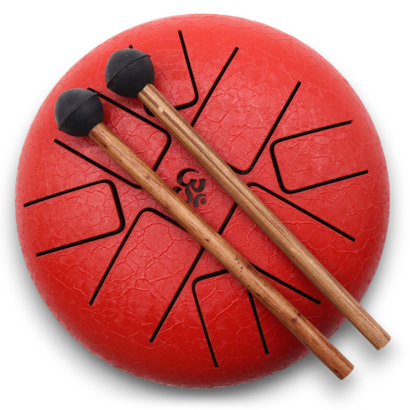 Tambour à langue en acier moyen Happy Drums Om Rouge - 22x16cm