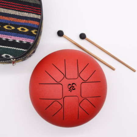 Tambour à langue en acier moyen Happy Drums Om Rouge - 22x16cm