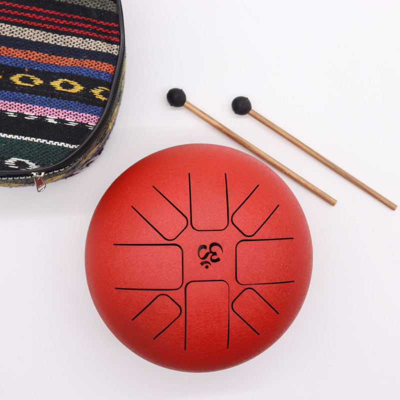 Tambour à langue en acier moyen Happy Drums Om Rouge - 22x16cm