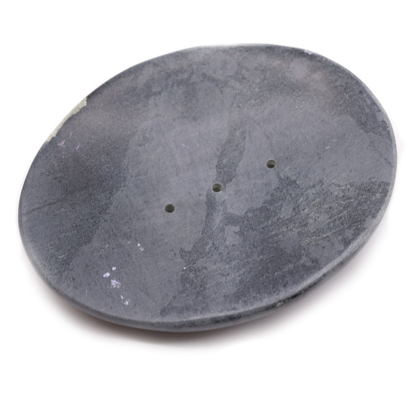 Porte-savon ovale classique en stéatite grise 10 x 12 cm