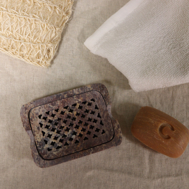 Porte-savon et égouttoir en stéatite 11 x 8 cm - Carré classique
