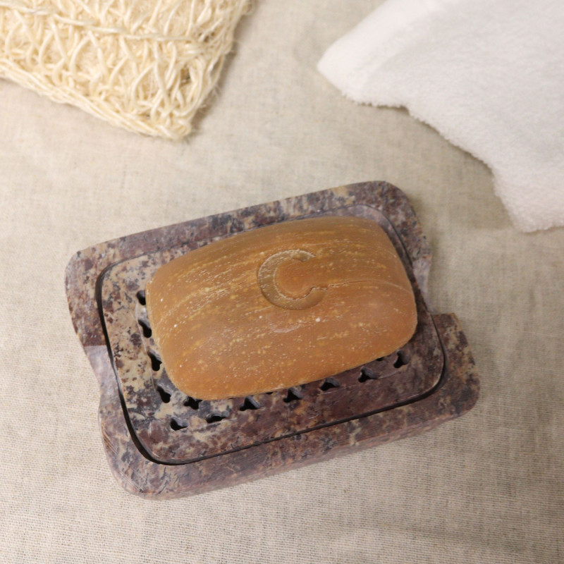 Porte-savon et égouttoir en stéatite 11 x 8 cm - Carré classique