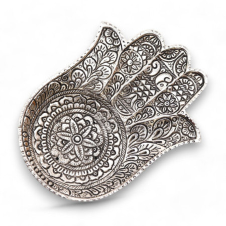 Porte-encens Hamsa en aluminium poli, grand format, 18 x 13 cm