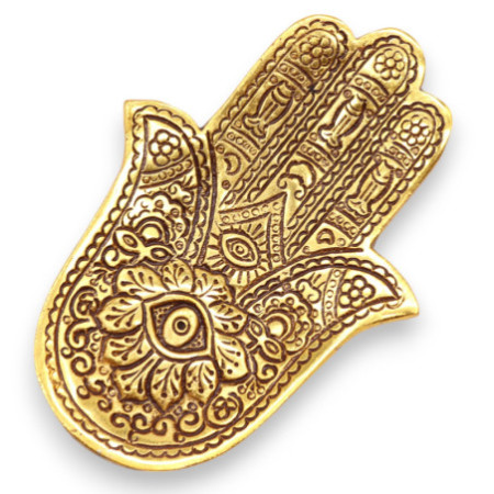 Petit porte-encens Hamsa en aluminium doré 13 x 5,5 cm