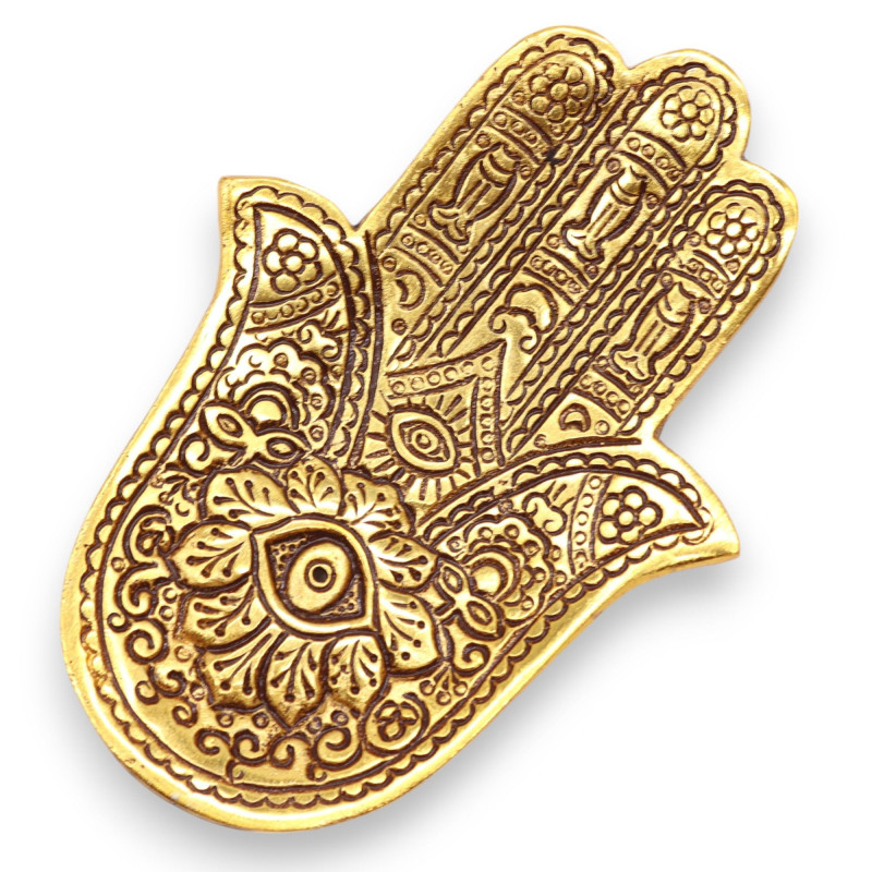 Petit porte-encens Hamsa en aluminium doré 13 x 5,5 cm