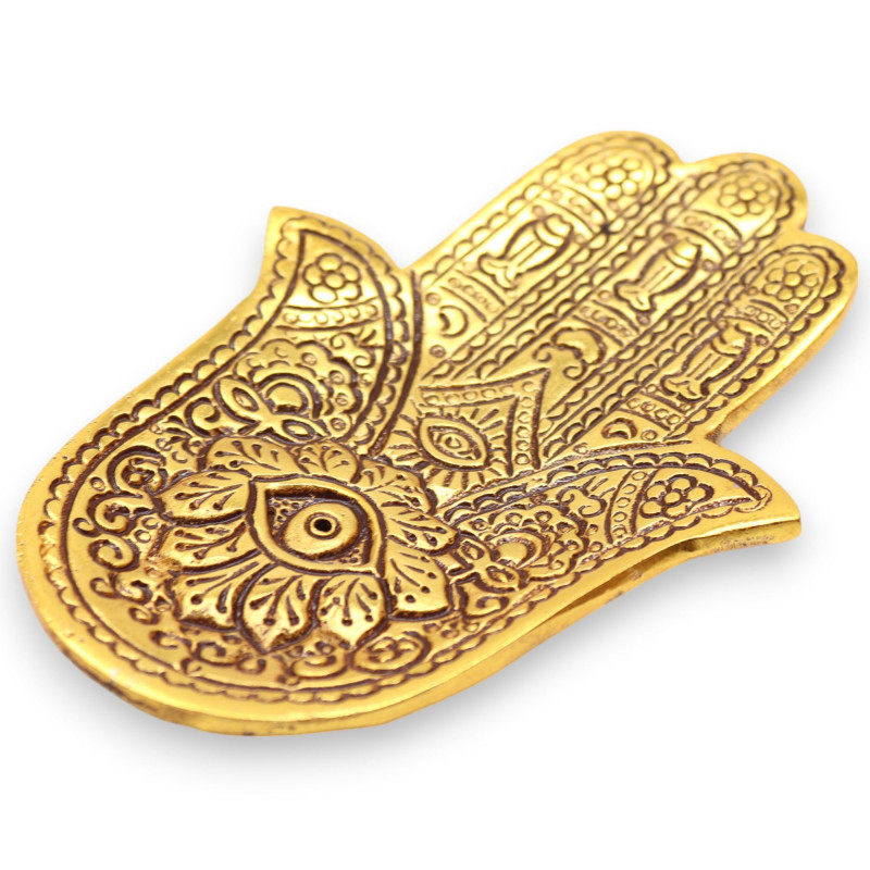 Petit porte-encens Hamsa en aluminium doré 13 x 5,5 cm