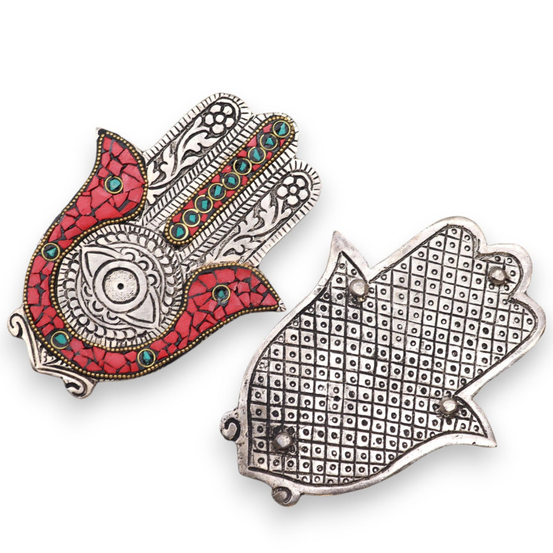 Petit porte-encens Hamsa rouge et vert 13 x 5,5 cm