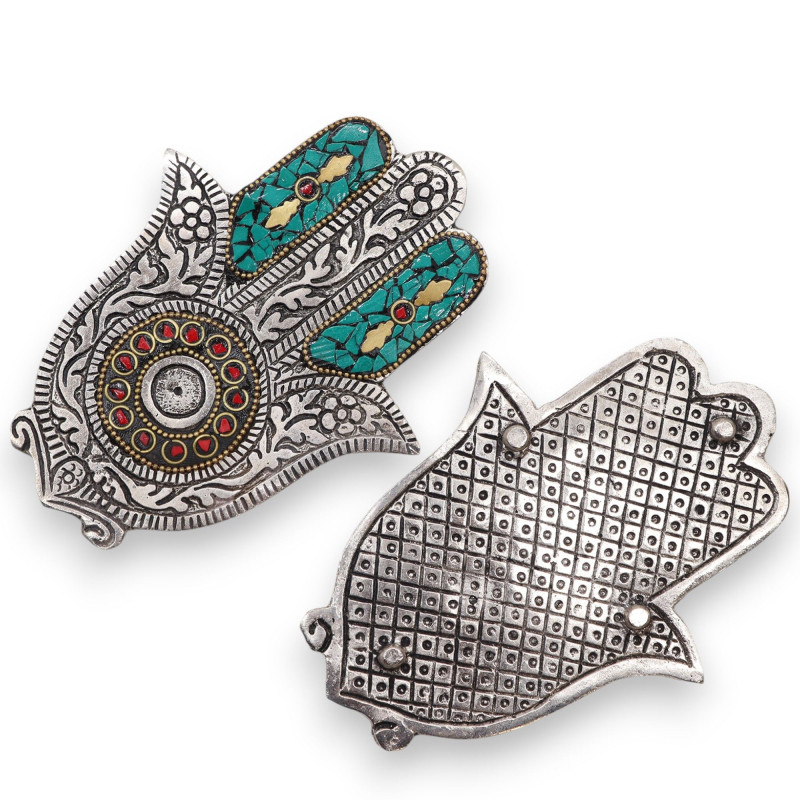 Petit porte-encens Hamsa vert 13 x 5,5 cm