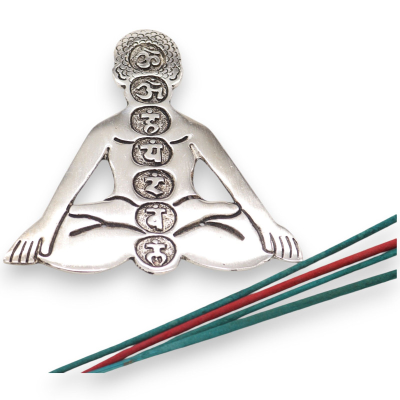 Porte-encens Yoga Sept Chakras en aluminium poli 12 x 12 cm