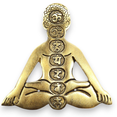 Porte-encens Yoga Sept Chakras en aluminium doré 12 x 12 cm