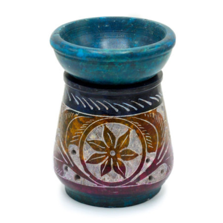 Petit brûle-parfum en stéatite colorée 8 cm - Fleur