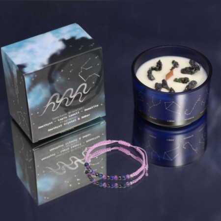 Bougie en cristal du zodiaque avec bracelet en pierres précieuses - Verseau