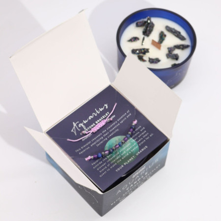 Bougie en cristal du zodiaque avec bracelet en pierres précieuses - Verseau