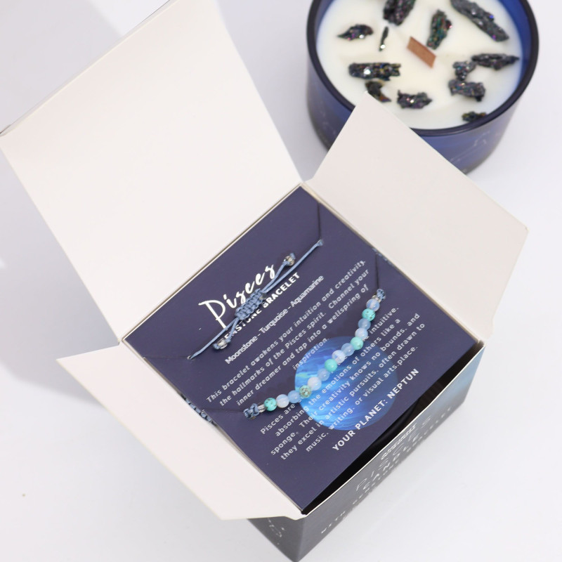 Bougie en cristal du zodiaque avec bracelet en pierres précieuses - Poissons