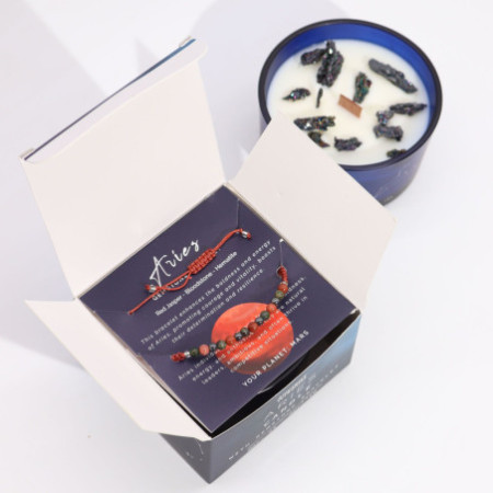 Bougie en cristal du zodiaque avec bracelet en pierres précieuses - Bélier