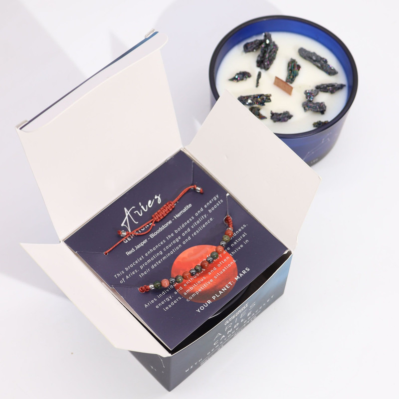 Bougie en cristal du zodiaque avec bracelet en pierres précieuses - Bélier