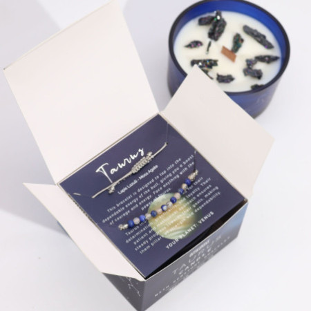 Bougie en cristal du zodiaque avec bracelet en pierres précieuses - Taureau