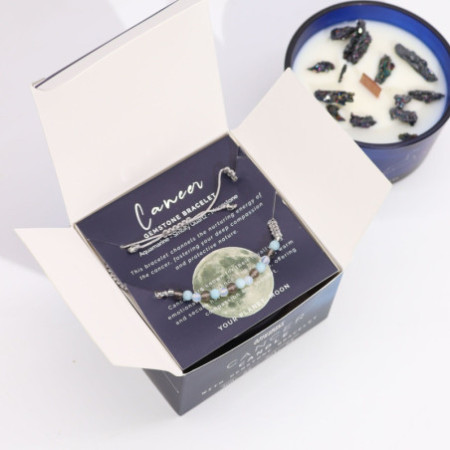 Bougie en cristal du zodiaque avec bracelet en pierres précieuses - Cancer
