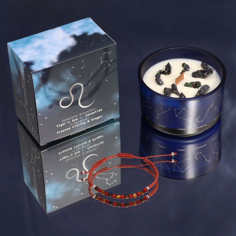 Bougie en cristal du zodiaque avec bracelet en pierres précieuses - Lion