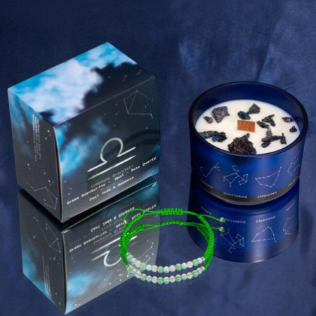 Bougie en cristal du zodiaque avec bracelet en pierres précieuses - Balance