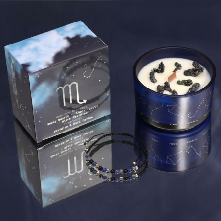 Bougie en cristal du zodiaque avec bracelet en pierres précieuses - Scorpion