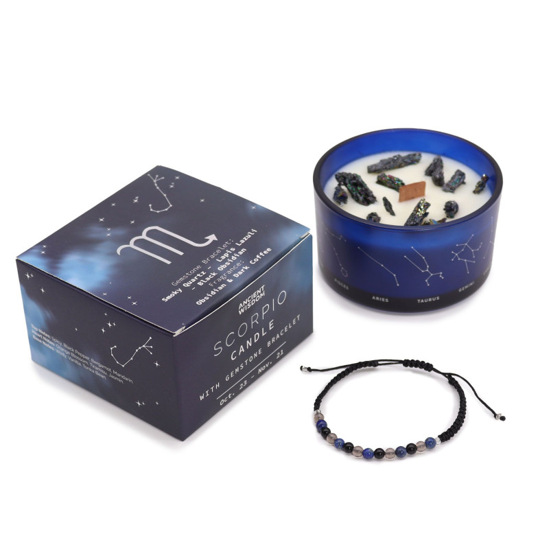 Bougie en cristal du zodiaque avec bracelet en pierres précieuses - Scorpion