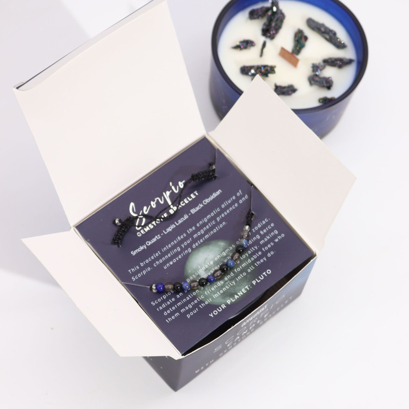 Bougie en cristal du zodiaque avec bracelet en pierres précieuses - Scorpion