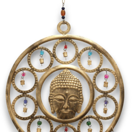 Carillons indiens - Grand carillon à 15 cloches avec visage de Bouddha - 36 cm