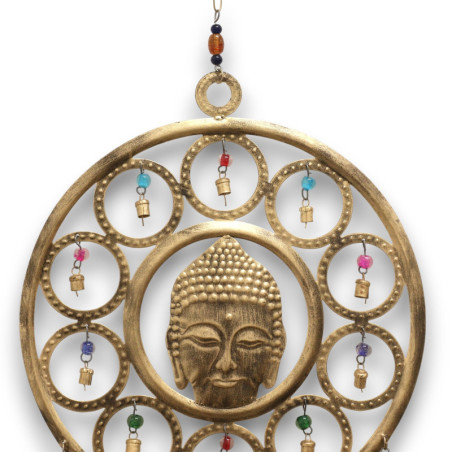 Carillons indiens - Grand carillon à 15 cloches avec visage de Bouddha - 36 cm