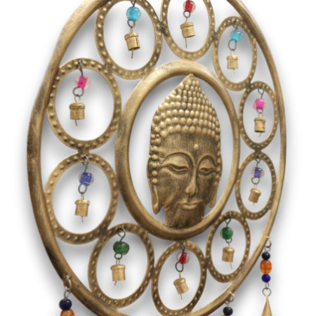 Carillons indiens - Grand carillon à 15 cloches avec visage de Bouddha - 36 cm