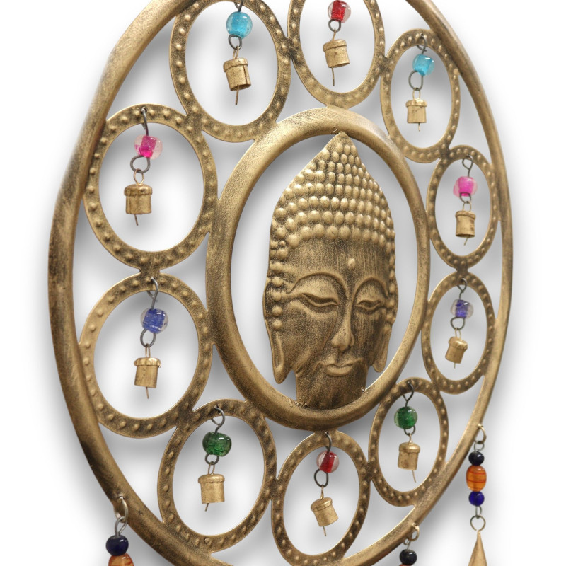 Carillons indiens - Grand carillon à 15 cloches avec visage de Bouddha - 36 cm
