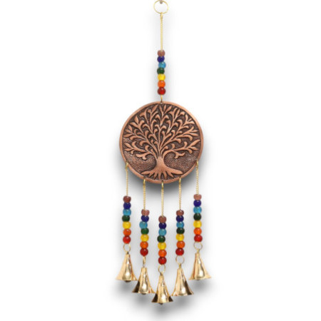 Carillons indiens - Arbre de vie moyen - Perles chakra 5 cloches - 10 x 36 cm