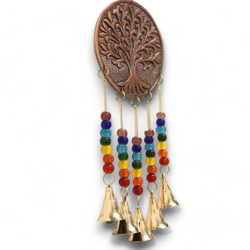 Carillons indiens - Arbre de vie moyen - Perles chakra 5 cloches - 10 x 36 cm