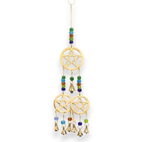 Carillons indiens - Tri-pentagramme en laiton - 7 cloches - 9,5 x 32 cm