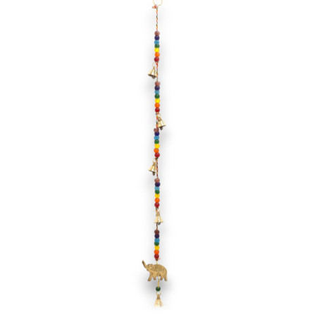 Carillons indiens - Éléphant en laiton avec perles de chakra et clochettes - 53 cm