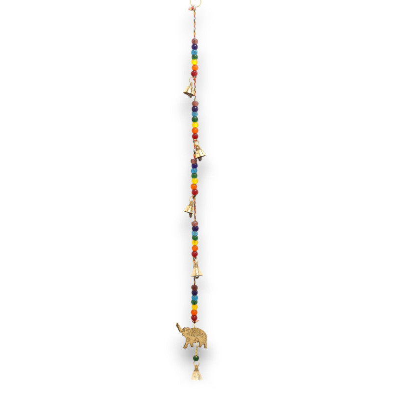 Carillons indiens - Éléphant en laiton avec perles de chakra et clochettes - 53 cm