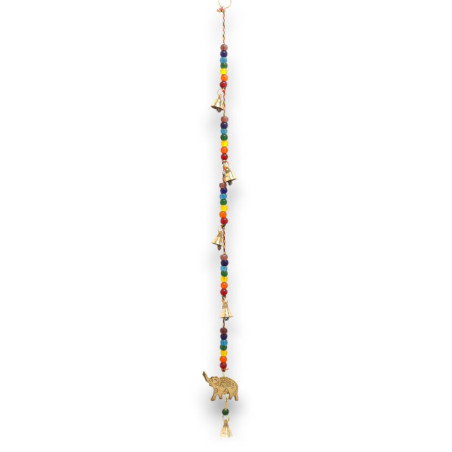 Carillons indiens - Éléphant en laiton avec perles de chakra et clochettes - 53 cm