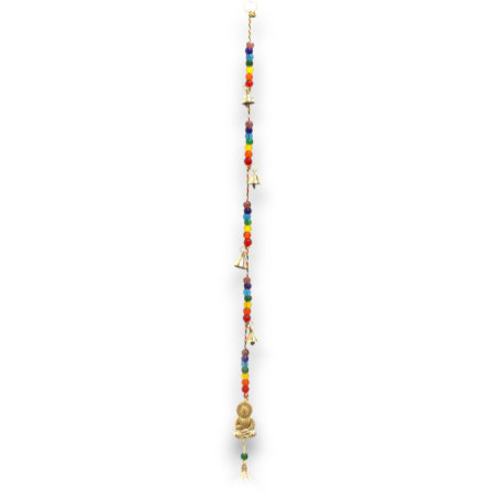 Carillons indiens - Bouddha en laiton avec perles de chakra et clochettes - 53 cm