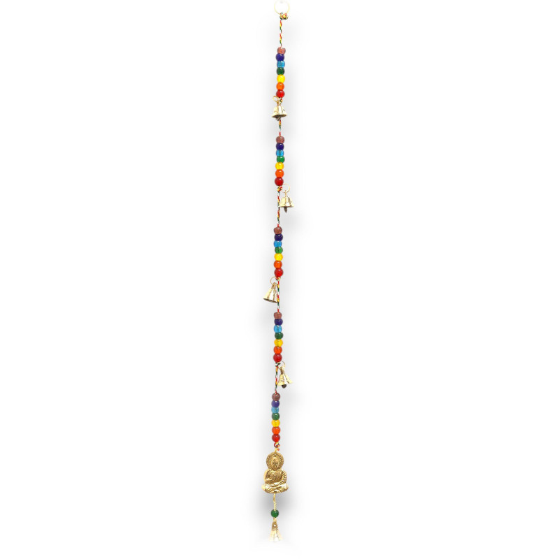 Carillons indiens - Bouddha en laiton avec perles de chakra et clochettes - 53 cm